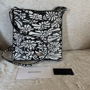 Brahmin Black & White Floral Embossed Crossbody
